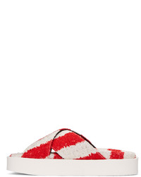 MSGM Red And Off White Criss Cross Sandals