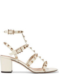 Valentino The Rockstud Patent Leather Sandals Off White