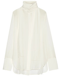 Ellery Pussy Bow Silk Satin Blouse Off White