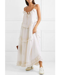 Maggie Marilyn Its Not Warm When Youre Away Ruffled Striped Silk And Cotton Blend Dress