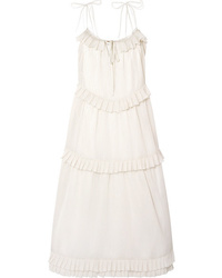 Maggie Marilyn Its Not Warm When Youre Away Ruffled Striped Silk And Cotton Blend Dress