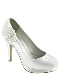 Dyeables Isla White Satin Dyeable High Heel Platform Rosette Dress Pumps Shoes