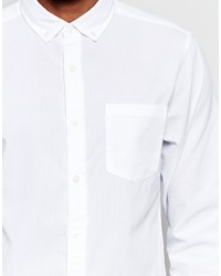 Asos Brand Seersucker Shirt In White With Long Sleeves In Regular Fit