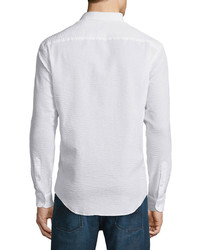Armani Collezioni Seersucker Long Sleeve Sport Shirt White