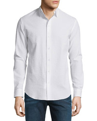 Armani Collezioni Seersucker Long Sleeve Sport Shirt White