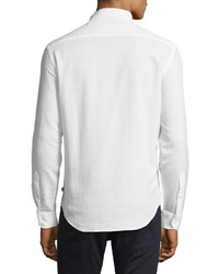 Armani Collezioni Textured Seersucker Sport Shirt White