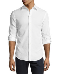 Armani Collezioni Textured Seersucker Sport Shirt White
