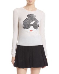 Alice + Olivia Stace Face Peekaboo Two Way Sequin Applique Sweater