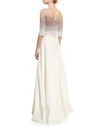 Pamella Roland Ombre Sequined Half Sleeve Ball Gown Iriswhite