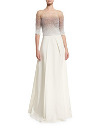 Pamella Roland Ombre Sequined Half Sleeve Ball Gown Iriswhite