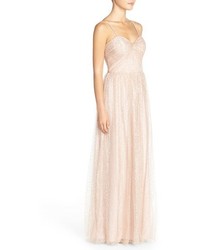 Watters Betts Sequin Tulle Column Gown With Removable Spaghetti Straps