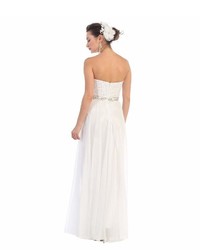 Unique Vintage White Beaded Sequin Strapless Sweetheart Long Dress