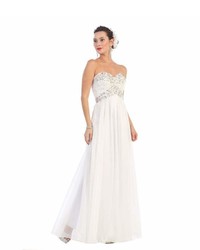 Unique Vintage White Beaded Sequin Strapless Sweetheart Long Dress