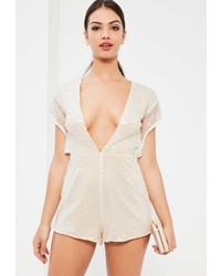 Missguided White Angel Sleeve Sequin Romper