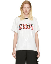 MSGM White Sequin Logo T Shirt