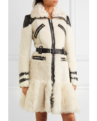 Alexander McQueen Leather Trimmed Shearling Jacket Ivory