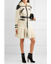 Alexander McQueen Leather Trimmed Shearling Jacket Ivory