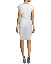 Zac Posen Cap Sleeve Paneled Pencil Dress Winter White