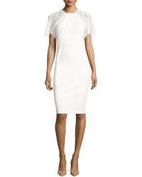 Lela Rose Lace Sleeve Sheath Dress White