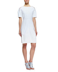 Rebecca Taylor Poplin Mesh Inset Short Sleeve Dress White