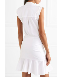 Veronica Beard Ruched Cotton Blend Poplin Mini Dress White