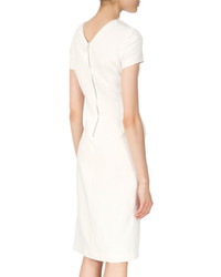Altuzarra Short Sleeve Fringe Trim Sheath Dress Natural White