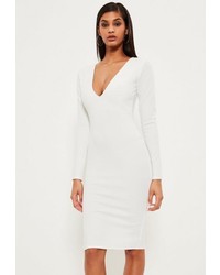 Missguided White Ponte Long Sleeve Midi Dress