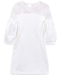 Choies White Lace Panel Half Puff Sleeve Shift Dress