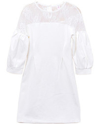 Choies White Lace Panel Half Puff Sleeve Shift Dress