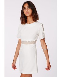 Missguided Verity Crepe Scallop Shift Dress White