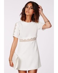 Missguided Verity Crepe Scallop Shift Dress White