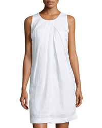 Neiman Marcus Sleeveless Linen Shift Dress White