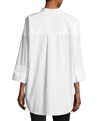 Go Silk 34 Sleeve Half Button Oversized Stretch Cotton Shirt Petite