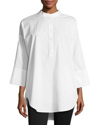 Go Silk 34 Sleeve Half Button Oversized Stretch Cotton Shirt Petite