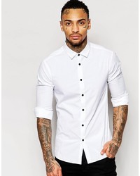Asos Brand Skinny Shirt In White With Contrast Buttons