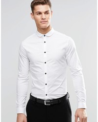 Asos Brand Skinny Shirt In White With Curve Collar And Contrast Buttons