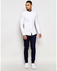 Asos Brand Skinny Shirt In White With Grandad Collar