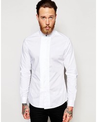 Asos Brand Skinny Shirt In White With Pleat Front