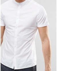 Asos Brand Skinny Shirt In White With Square Collar And Grandad Collar 2 Pack Save 15%