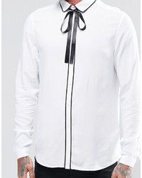 Asos Brand White Shirt In Viscose With Pussy Bow In Regular Fit