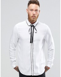 Asos Brand White Shirt In Viscose With Pussy Bow In Regular Fit