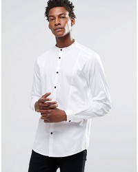 Asos Brand White Shirt With Grandad Collar And Contrast Texture Bib In Regular Fit