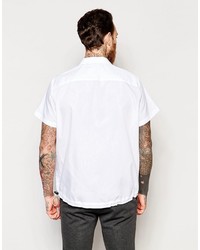 Asos Brand White Shirt With Revere Collar And Elasticated Hem In Regular Fit
