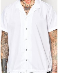 Asos Brand White Shirt With Revere Collar And Elasticated Hem In Regular Fit