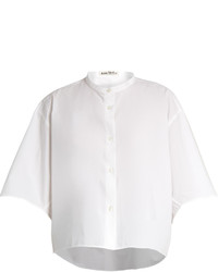 Acne Studios Bridget Collarless Cotton Poplin Cropped Shirt