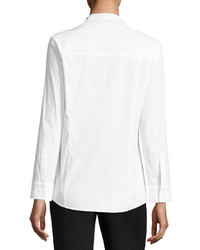 Ming Wang Button Front Poplin Shirt White