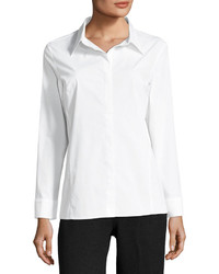 Ming Wang Button Front Poplin Shirt White