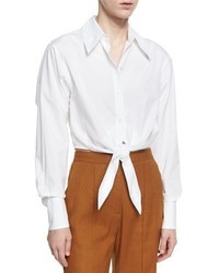 Diane von Furstenberg Collared Front Tie Cotton Shirt White