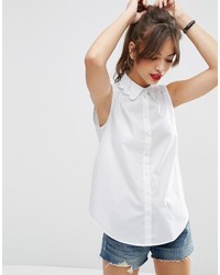 Asos Collection Sleeveless Scallop Collar White Shirt