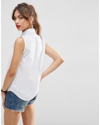 Asos Collection Sleeveless Scallop Collar White Shirt